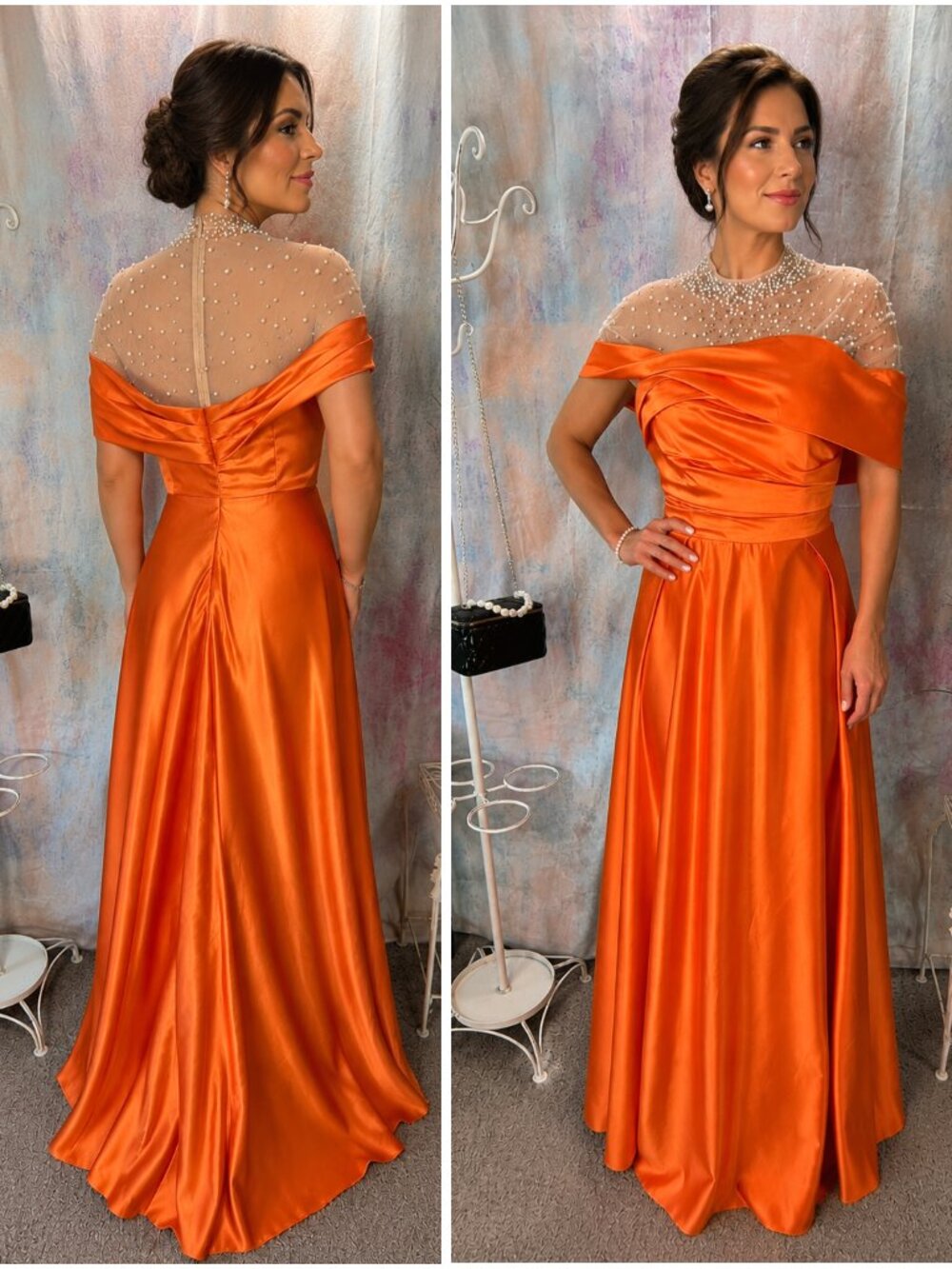 📌Ts Couture Elegant & Eye-Catching Bright Orange Beaded Satin Prom -Formal Gown